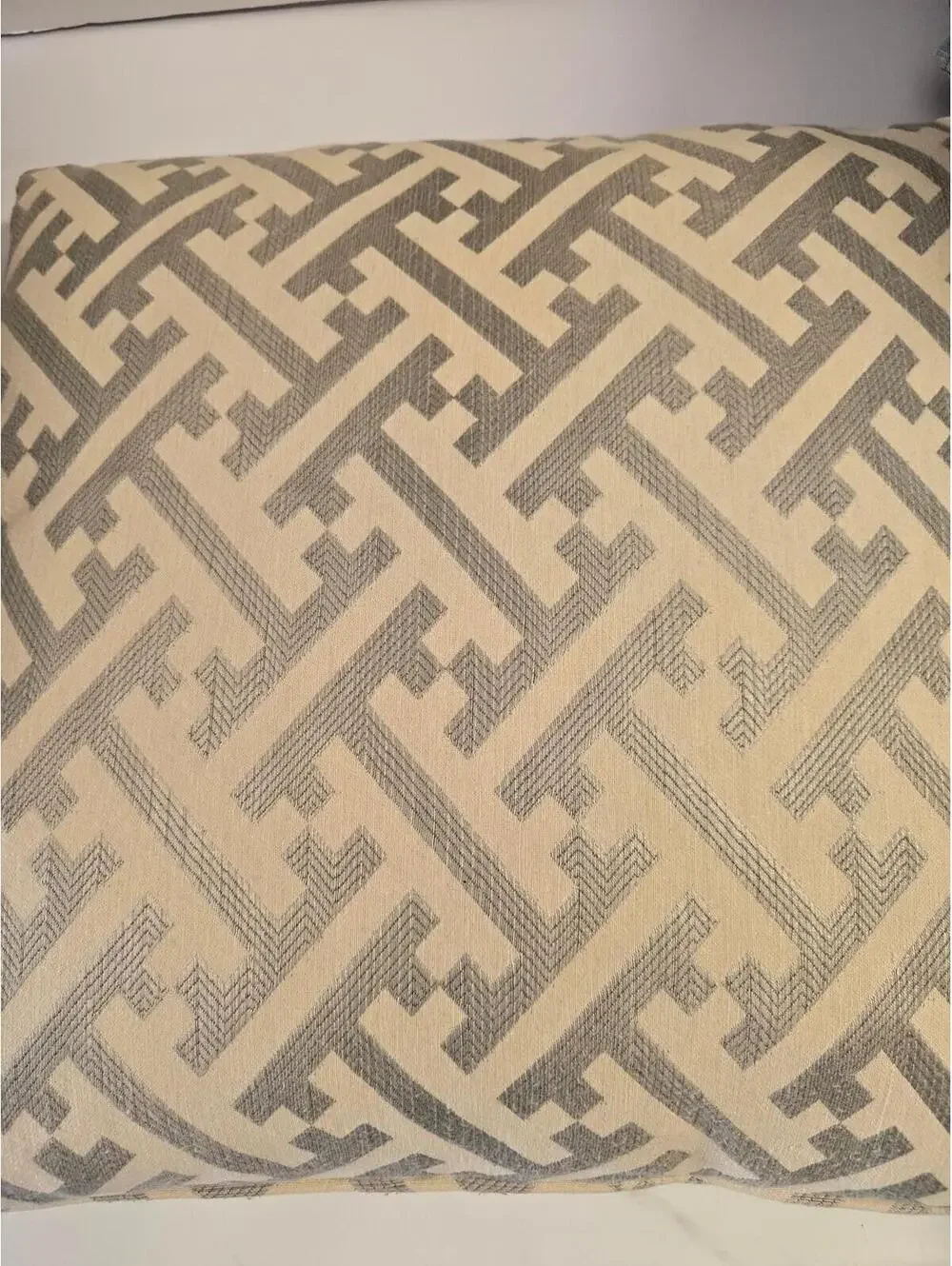 Set of 3 Geometric Fretwork Jacquard‎ Throw Pillows Beige Grey Square Accent